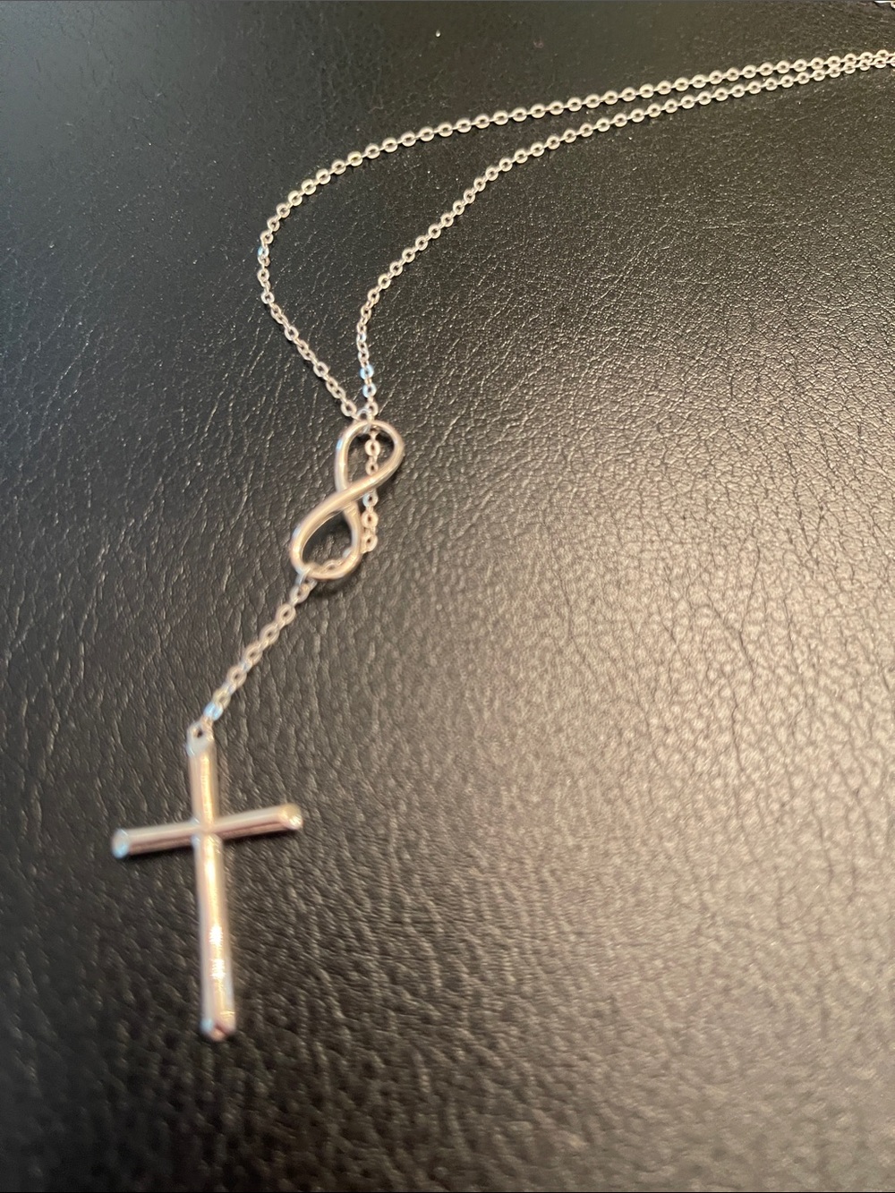 Sterling Silver Infinity and Cross Pendant Necklace - Silver